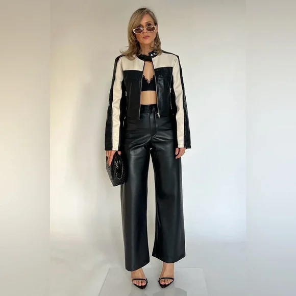 NWOT Cropped Leather Moto Jacket - Picture 2 of 5